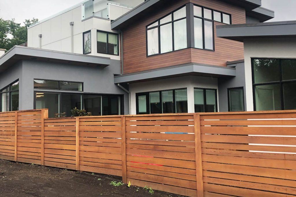 a brown backyard fence